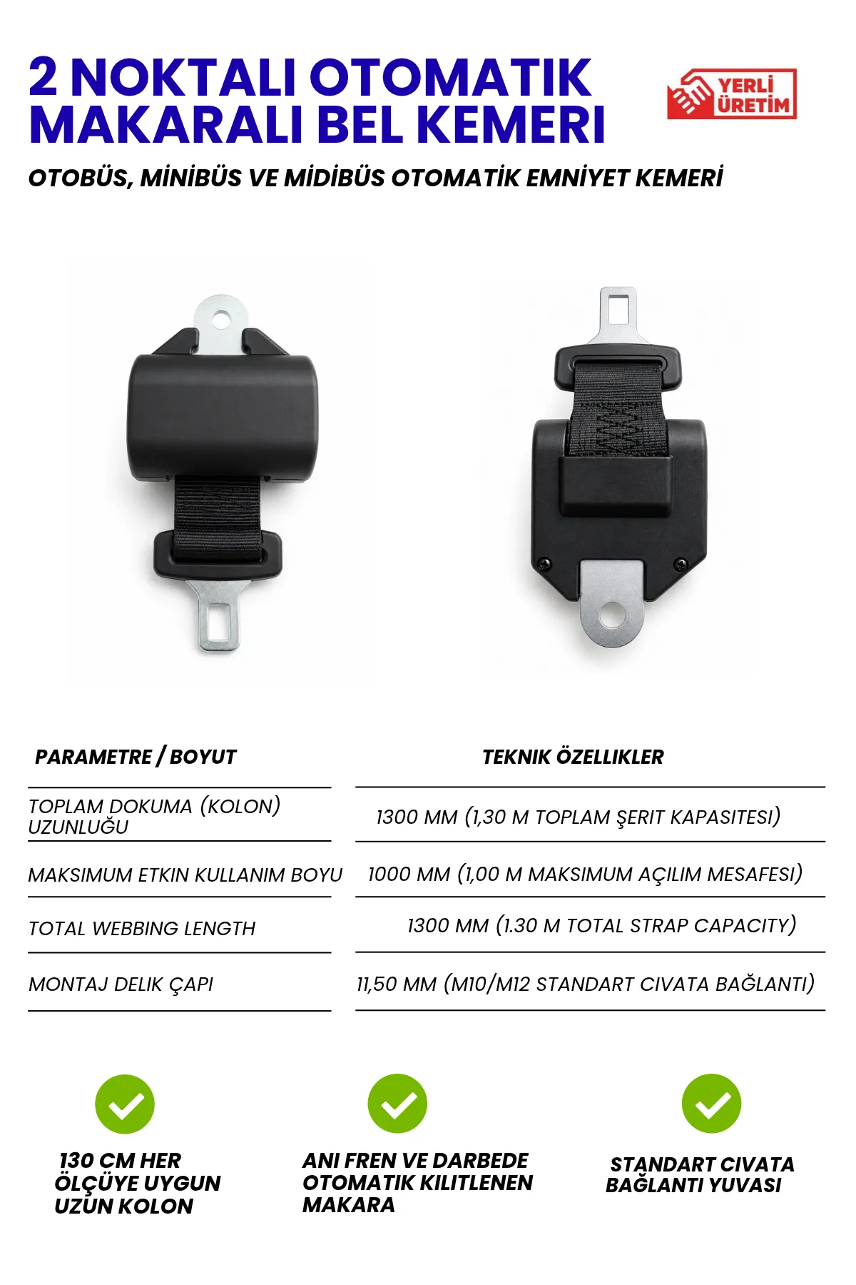 2 Nokta Emniyet Kemeri ALR Kilit Mekanizmalı 11 cm Bukle Ayarlanabilir Universal - Görsel 4